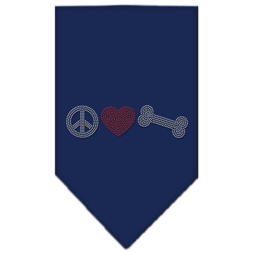 Peace Love Bone Rhinestone Bandana Navy Blue large